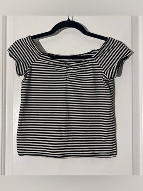 Ardene Black & White Striped Off-Shoulder Top